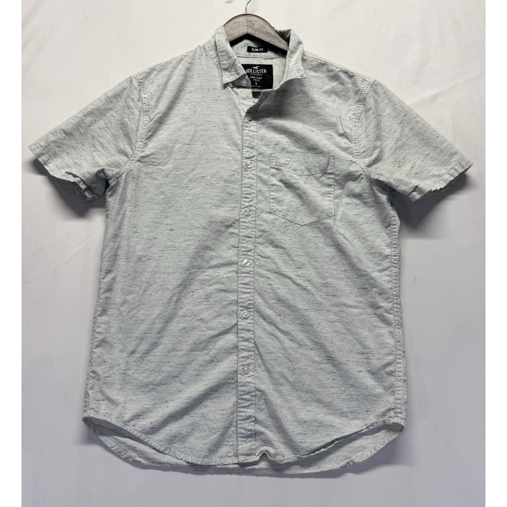 Hollister Epic Flex Mens Small Button Up Shirt Gray Slim Fit Short Sleeve Casual